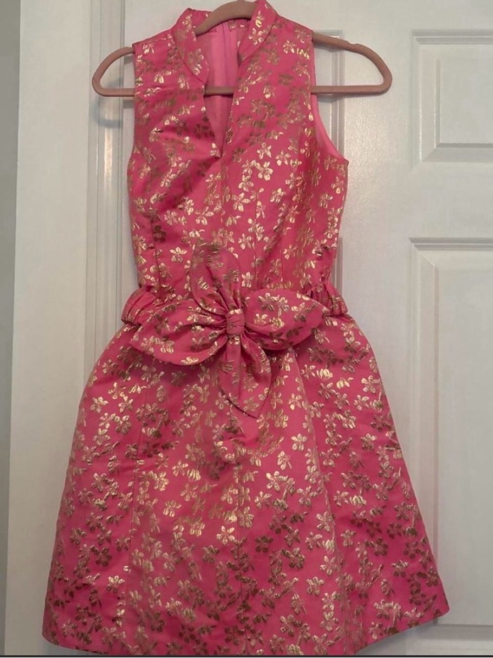 Lilly Pulitzer Pink Metallic Floral Bow-Waist Mini Dress - Picture 2 of 2